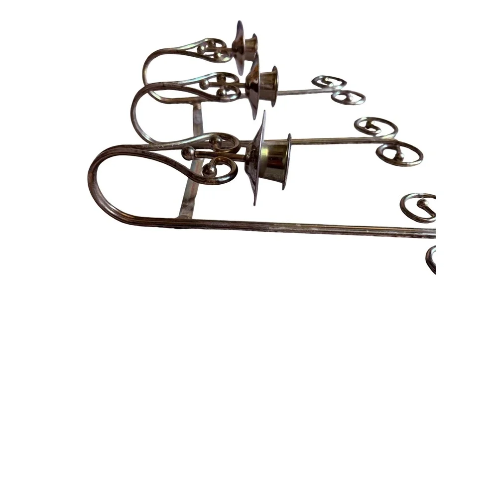 Vintage Gold Tone Metal Triple Wall Sconce Scroll Heart Candelabra Hinged Arm